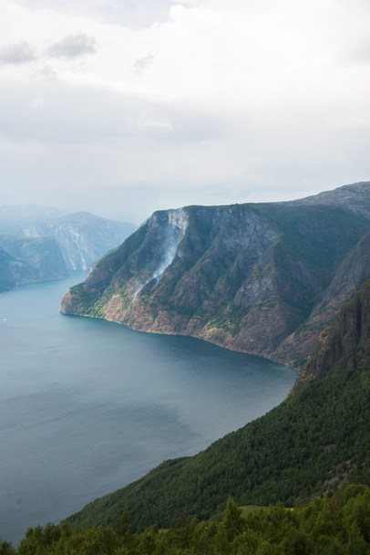 beautiful landscape with sea and Aurlandsfjord from Stegastein viewpoint, Aurland, Norway - Foto, imagen