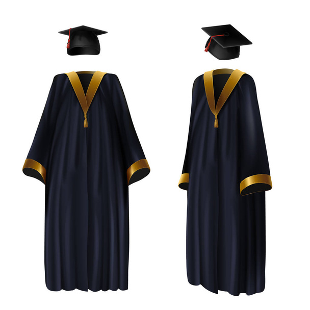 Graduation clothing, gown and cap vector - Vector, Image
