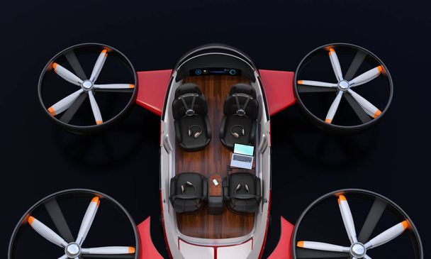 Cutaway Passenger Drone interior on black background. Rear view on black background. 3D rendering image. - Photo, Image