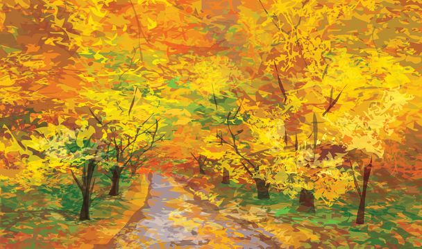 Vector of autumn landscape, pathway in park. - Vector, Image