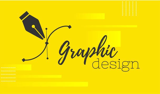 Graphic design. Pen tool cursor. Vector computer graphics. banner for designer or illustrator. The curve control points. Yellow - Vector, Image