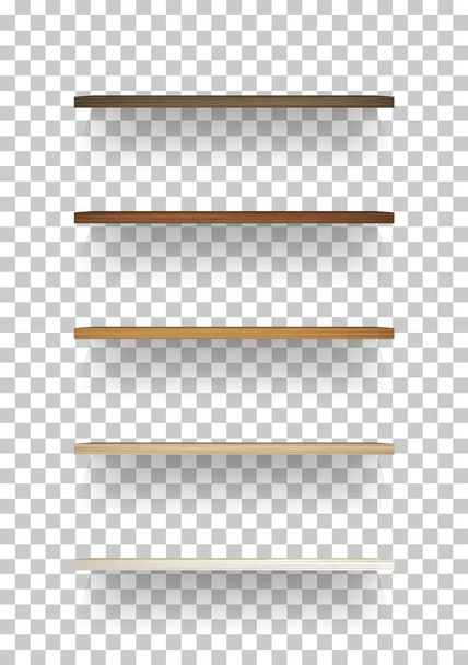 Wooden shelf on transparent background with soft shadow. 3D empty wooden shelves. Vector illustration. - Vector, Image