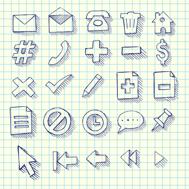 Sketchy Doodle Web Computer Icon Set - Back to School Style Notebook Doodles Vector Illustration Design Elements - Vector, Image