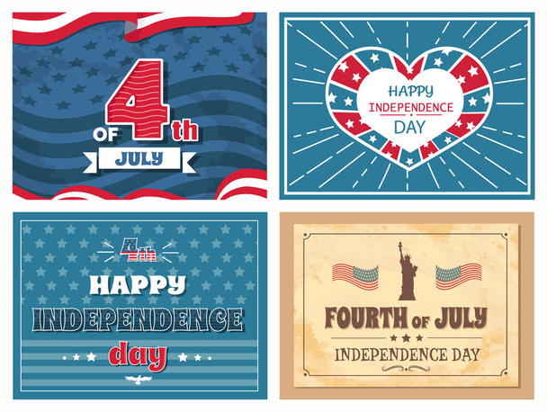 Fourth July Independence Day Poster USA Flags Set - Vetor, Imagem
