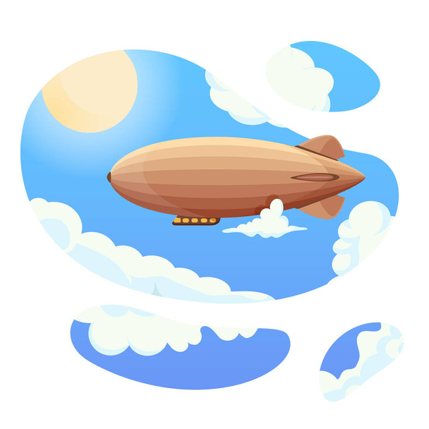 Luftschiff in blauem Himmel und Wolken. Oldtimer-Luftschiff-Zeppelin. Luftballon - Vektor, Bild