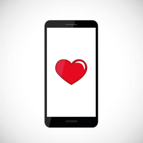 piros szív ikon-ban fekete smartphone - Vektor, kép