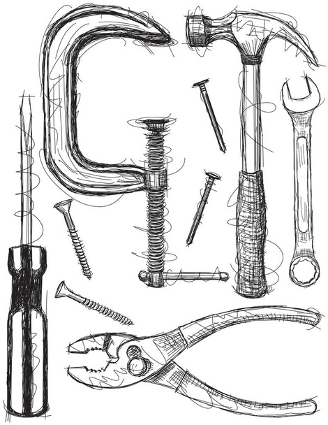 Эскизы нескольких строительных инструментов
 - Вектор,изображение