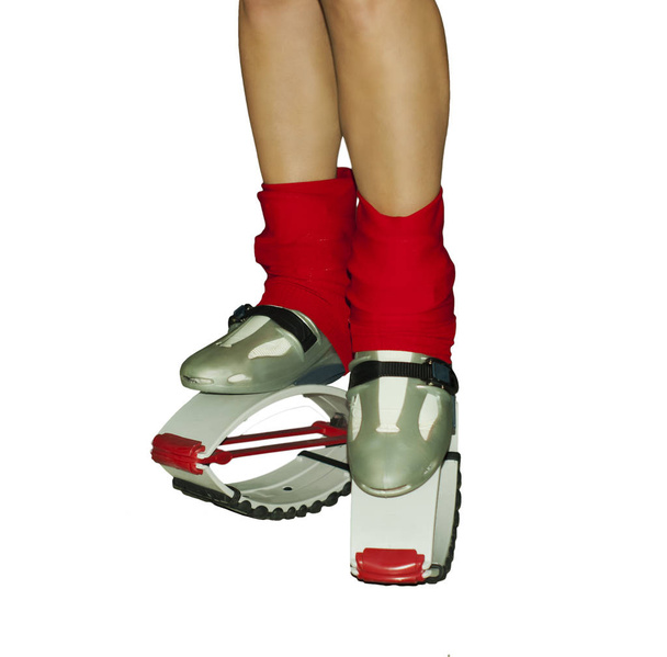 Жіночі ноги в легінсах і стрибках чоботи з пружинами, ізольовані на білому тлі
 - Фото, зображення