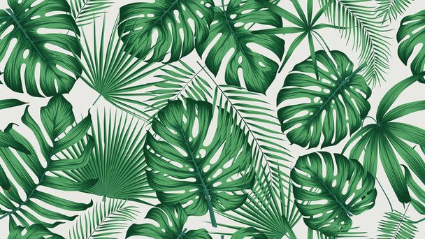 Motif tropical tendance sans couture avec des feuilles et des plantes exotiques jungle - Vecteur, image