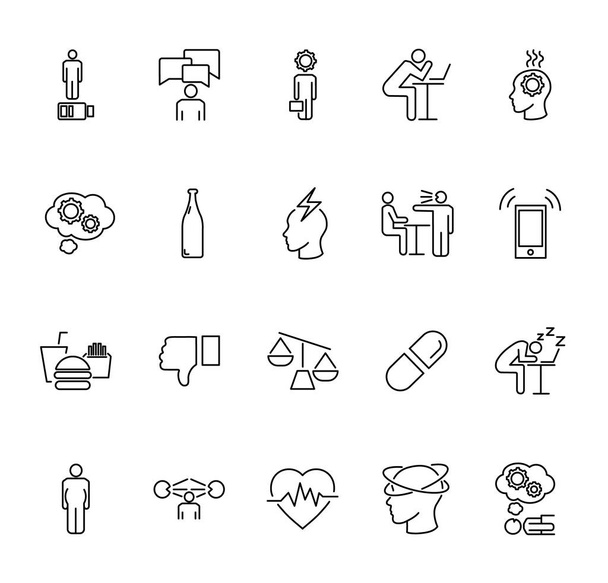 Stress causes outline icon collection. Vector illustration why people are stressed. - Vecteur, image