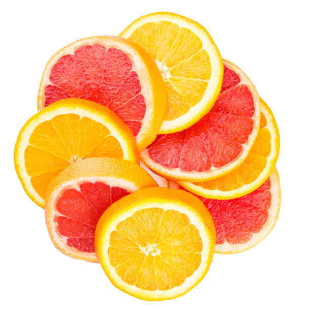 Оранжевый и грейпфрутовый ломтики в виде цветка
 - Фото, изображение