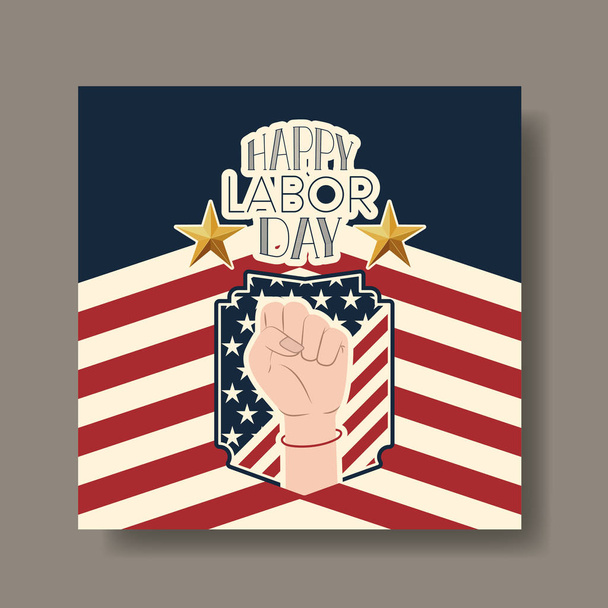 Happy dag van de arbeid-kaart met hand vuist en usa vlag - Vector, afbeelding