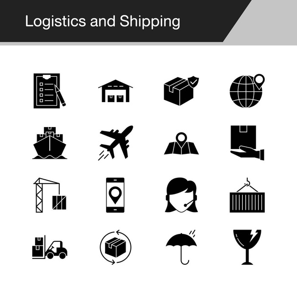 Logistics και τη ναυτιλία εικονίδια. Σχεδίαση για παρουσίαση, εφαρμογή για κινητά, σχεδιασμός ιστοσελίδων, γραφιστική, infographics. Εικονογράφηση διάνυσμα. - Διάνυσμα, εικόνα