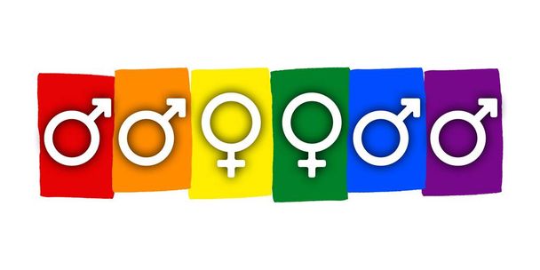 Rainbow gay pride flag banner, Symbol of sexual minorities, gays and lesbians, man and woman - Photo, Image