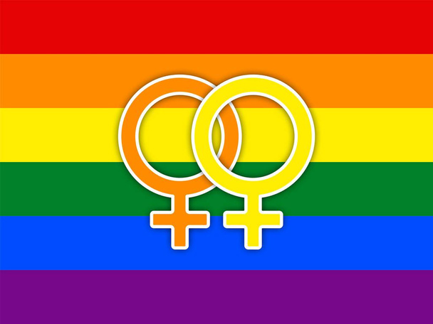 Coppia gay con bandiera arcobaleno multicolore amore, simbolo di coppia LGBT, simbolo di due donne
  - Foto, immagini