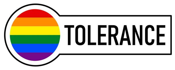 Sticker with Gay Pride Rainbow Flag, TOLERANCE, on white background - Photo, Image