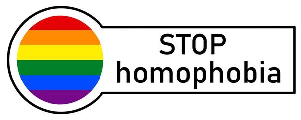 Sticker with Gay Pride Rainbow Flag, STOP HOMOPHOBIA, on white background - Photo, Image
