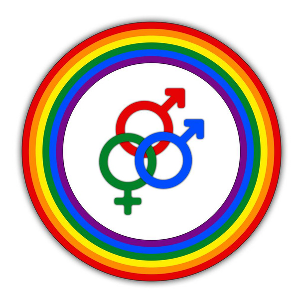 Ουράνιο τόξο γκέι ζευγάρι pride σημαία κύκλο, σύμβολο της σεξουαλικές μειονότητες, οι ομοφυλόφιλοι και οι λεσβίες, δύο γυναίκα και ένας άνδρας - Φωτογραφία, εικόνα