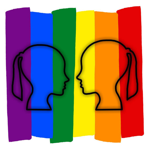 Homosexuell Paar mit bunten Regenbogenfahne Liebe, lgbt Paar Symbol, zwei Frau. - Foto, Bild