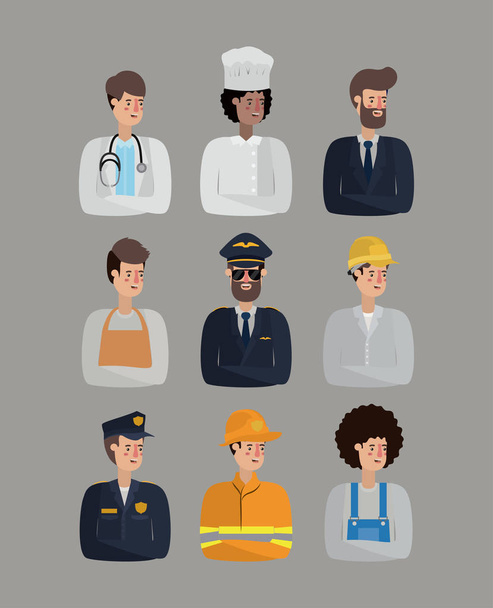 işçiler avatarlar karakter grubu - Vektör, Görsel