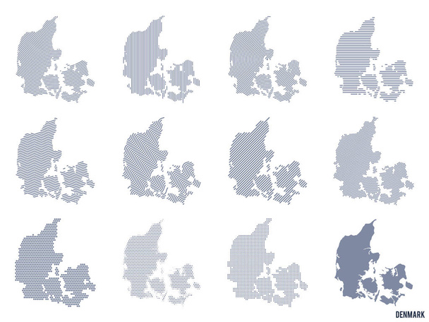 Векторний набір абстрактних карти Данії в різних стилях, ізольовані на білому тлі - Вектор, зображення