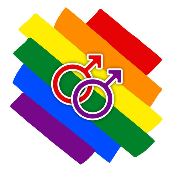 Regenbogen Homosexuell Paar Stolz Flagge schräg, Symbol für sexuelle Minderheiten, Schwule und Lesben, zwei Mann - Foto, Bild