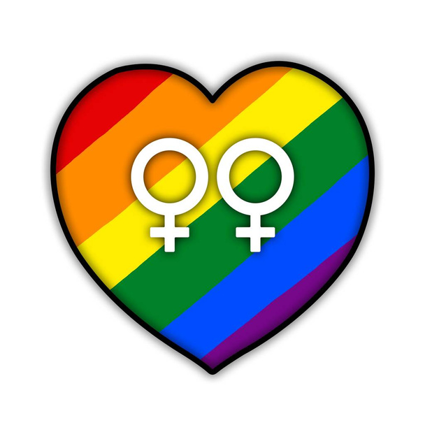 Arcobaleno gay coppia orgoglio bandiera cuore, Simbolo di minoranze sessuali, gay e lesbiche, due donne
 - Foto, immagini