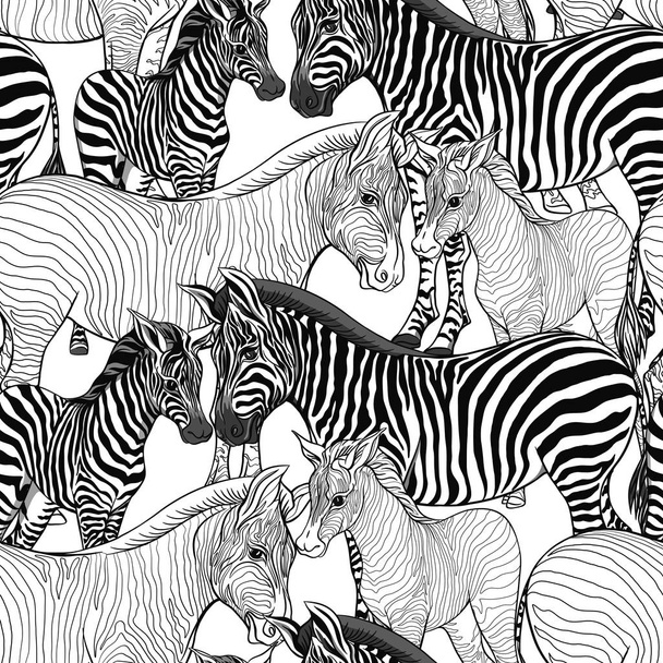Seamless pattern, background  with adult zebra  and zebra cub. Vector illustration.   - Vector, imagen