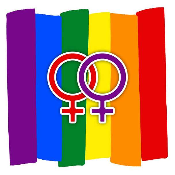 Homosexuell Paar mit bunten Regenbogenfahne Liebe, lgbt Paar Symbol, zwei Frau. - Foto, Bild