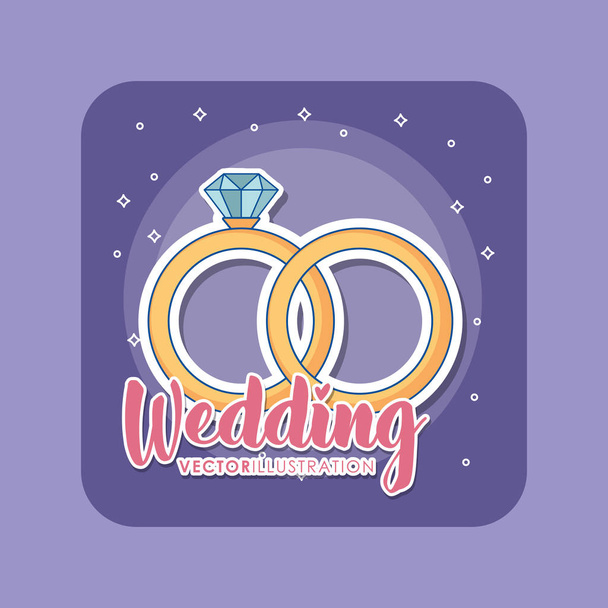tarjeta de boda con anillos de compromiso
 - Vector, Imagen