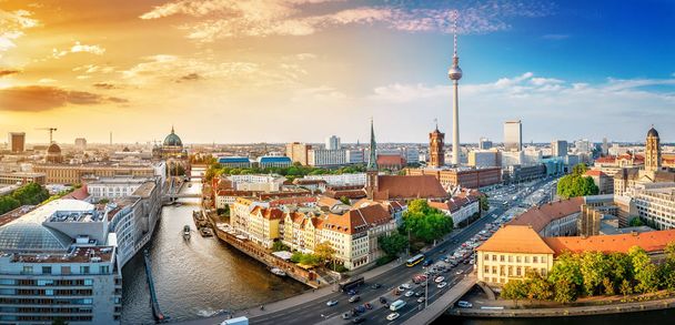 panoramic view at the berlin city center at sunset - Photo, Image