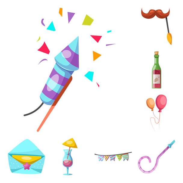 Vector design of party and birthday sign. Set of party and celebration stock vector illustration. - Вектор, зображення