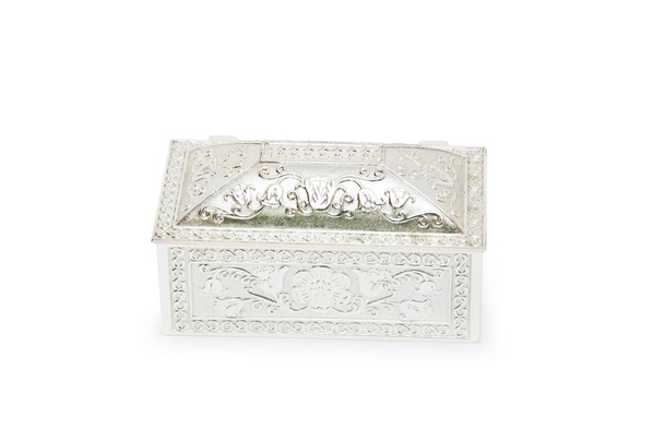 beyaz izole gümüş takı kutusu - Fotoğraf, Görsel
