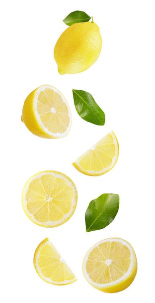 Falling lemon isolated on white background - Foto, imagen