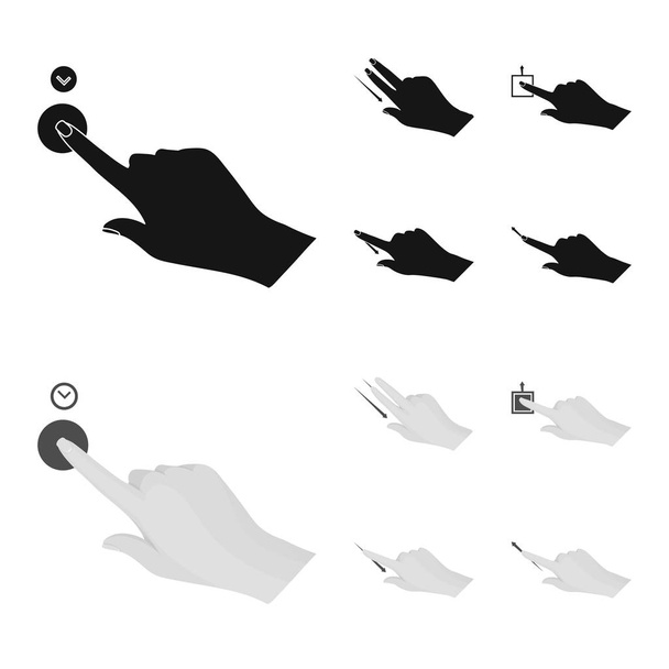 Ilustración vectorial de pantalla táctil e icono de mano. Colección de pantalla táctil y símbolo de stock táctil para web
. - Vector, Imagen