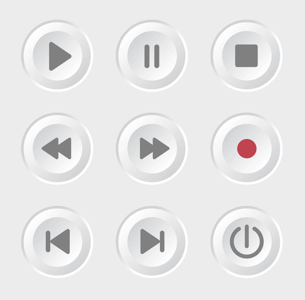 Player navigation buttons set. White sensory control panel - Vector, imagen