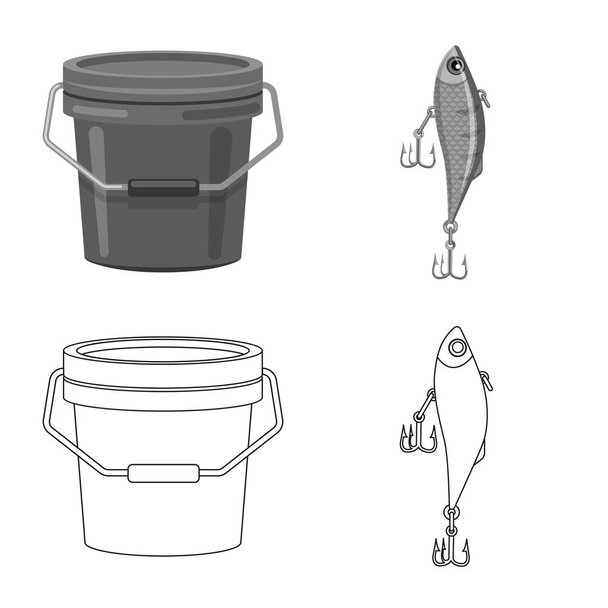 Vector illustration of fish and fishing logo. Set of fish and equipment stock vector illustration. - Wektor, obraz