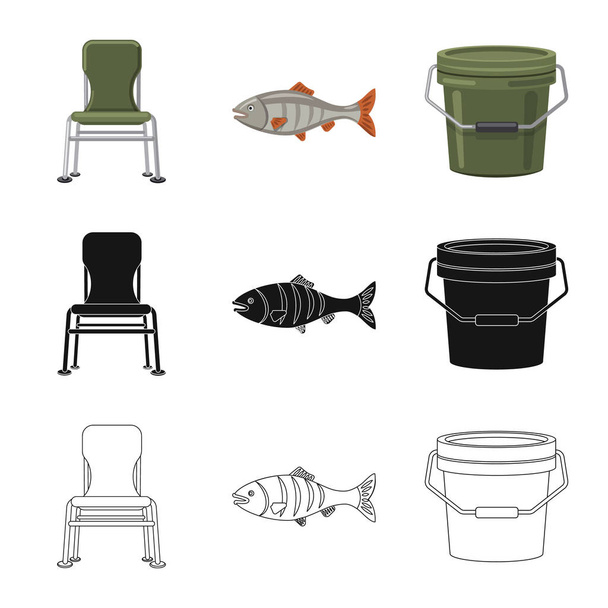Vector design of fish and fishing icon. Set of fish and equipment vector icon for stock. - Vektör, Görsel