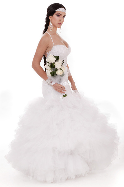 Isolated young trendy bride with bouquet - Photo, Image