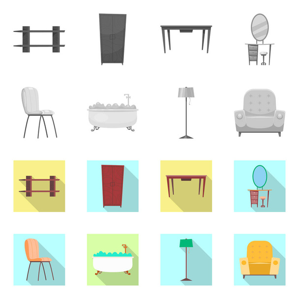 Vector illustration of furniture and apartment logo. Collection of furniture and home stock vector illustration. - Вектор,изображение