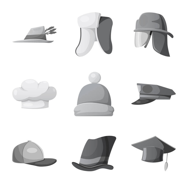 Vector illustration of headwear and cap symbol. Collection of headwear and accessory stock symbol for web. - Vetor, Imagem
