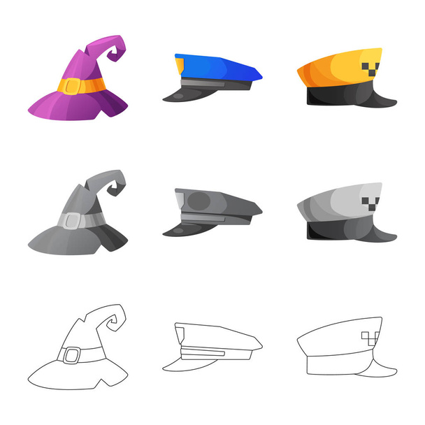 Vector illustration of headwear and cap symbol. Collection of headwear and accessory stock symbol for web. - Vector, imagen