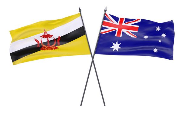 Brunei and australia, two crossed flags isolated on white background - Photo, Image