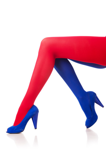 Mulher com meias de cores da bandeira francesa
 - Foto, Imagem