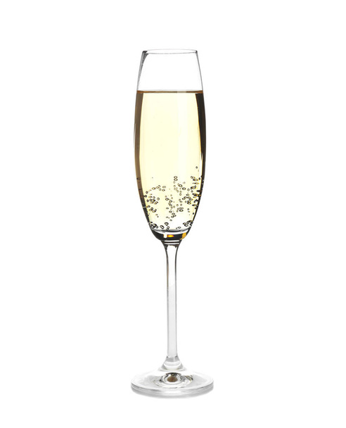 Glass of champagne on white background. Festive drink - Foto, afbeelding