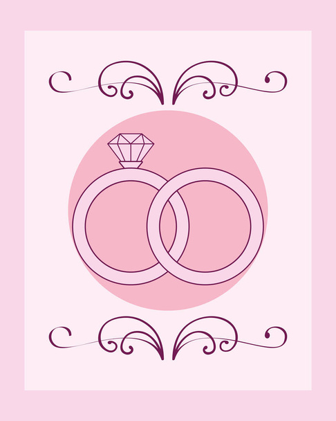 свадебная открытка с обручальными кольцами
 - Вектор,изображение