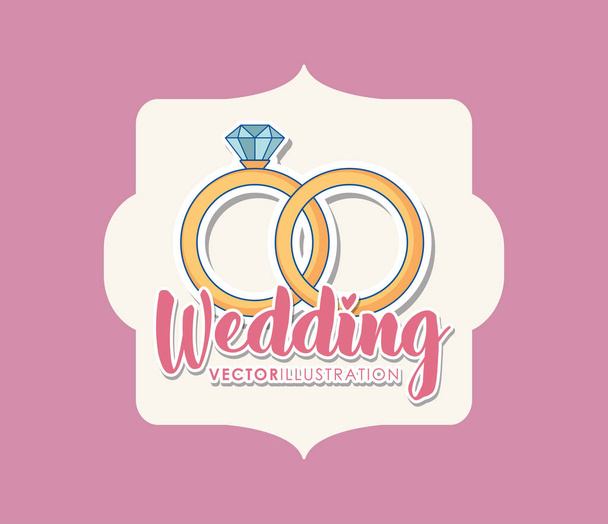 tarjeta de boda con anillos de compromiso
 - Vector, imagen