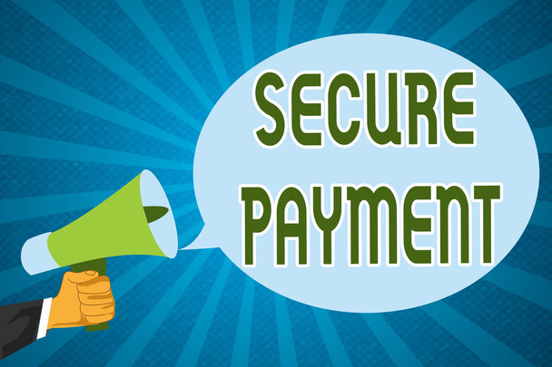 Szóírás szöveg Biztonságos fizetés. A fizetési biztonság üzleti koncepciója azt jelenti, hogy a fizetést vitában is biztosítják. - Fotó, kép