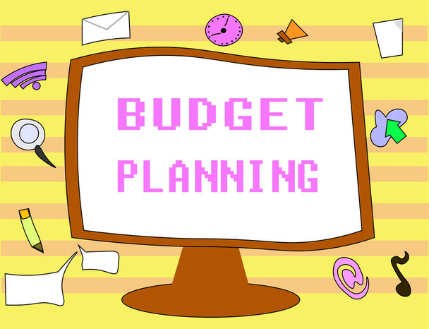 Sinal de texto mostrando Planejamento Orçamental. Foto conceitual A descrição escrita sobre despesas atuais e futuras
 - Foto, Imagem