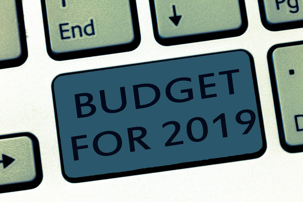 Word pisanie tekstu budżetu do 2019 r. Koncepcja biznesowa dla napisał preliminarz dochodów i wydatków na 2019. - Zdjęcie, obraz